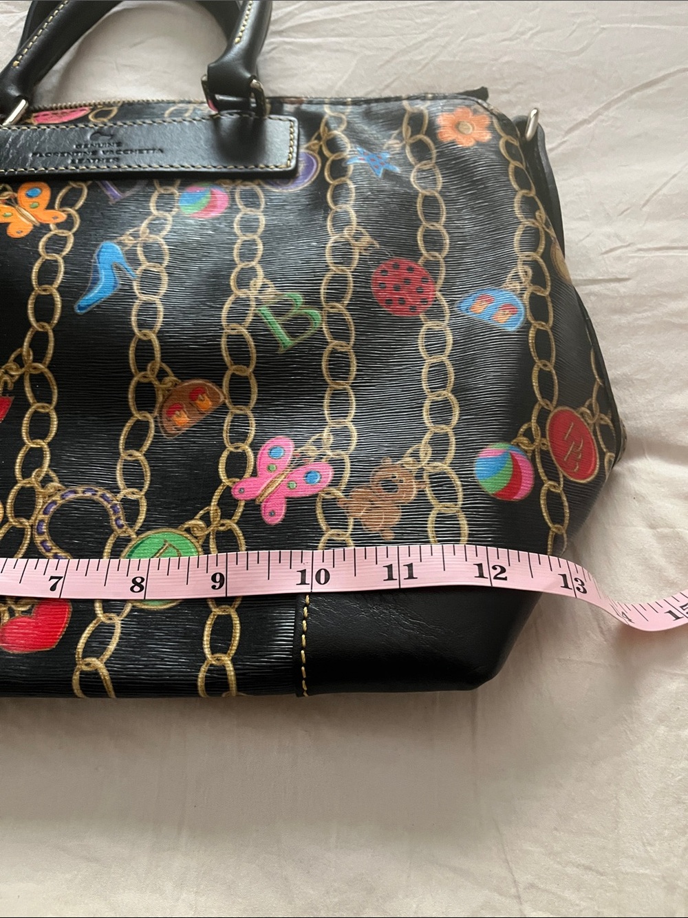 Dooney & Bourke Black Satchel with Colorful Charm Chain Print - Picture 6 of 7